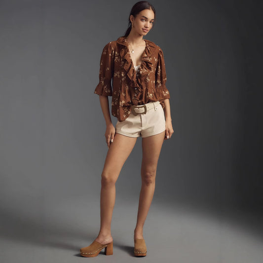 Jacquard Ruffled-edge Loose And Comfortable Shirt