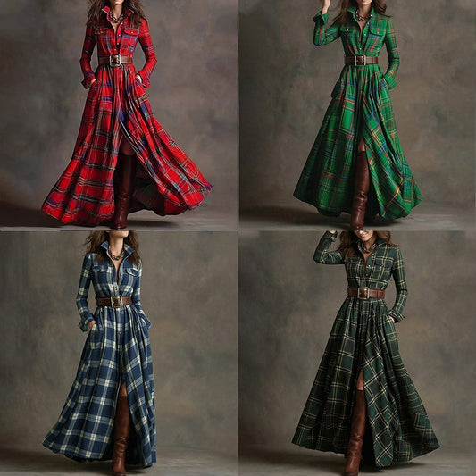 Elegant Commuter Printed Lapel Slim-Fit Dress