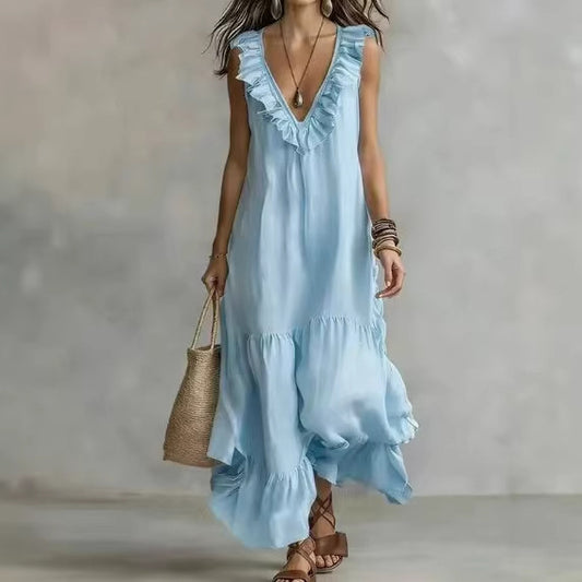 Lace-trimmed Loose-fit Casual Sleeveless Maxi Dress