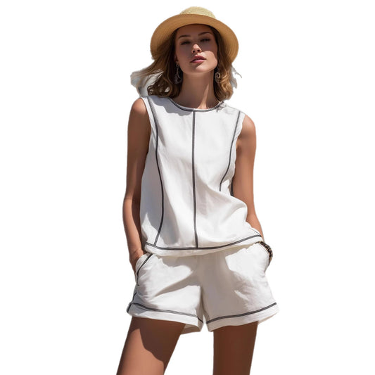 Resort-style Black And White Quilted Sleeveless Set