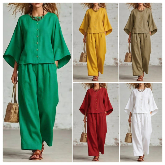Women's Cotton And Linen Wide-leg Pants Suit