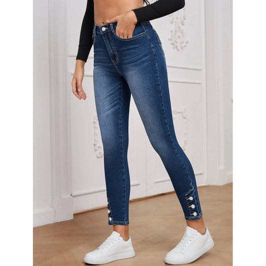 Foot-zip Tight-fitting Stretchy Denim Cropped Pants