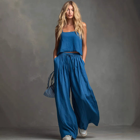 Strap Top And Wide-leg Pants Two-piece Set For Women