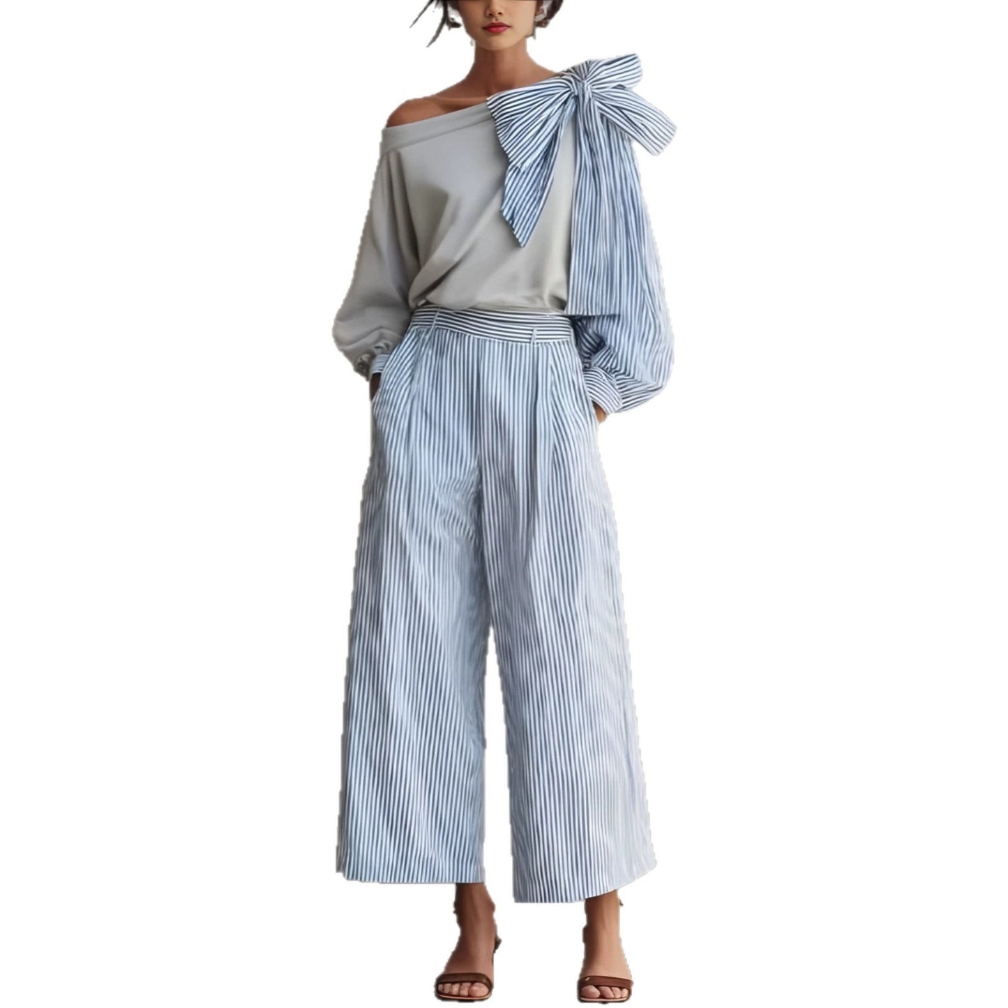 Striped Casual Elegant Straight-Leg Pants Womens Suit