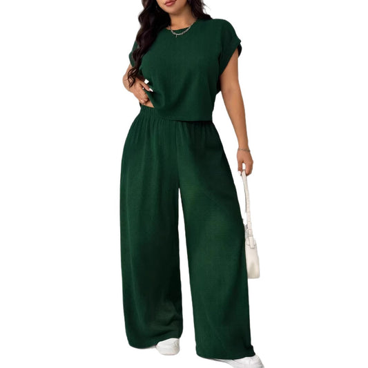 Casual Set Short-Sleeve Top And Wide-Leg Pants Two-Piece Suit