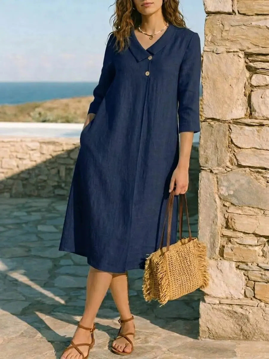 Womens Linen Irregular Suit-Style Collar Dress