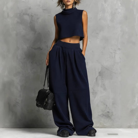 Womens Simple Loose Sleeveless Sweatshirt And Sweatpants Set
