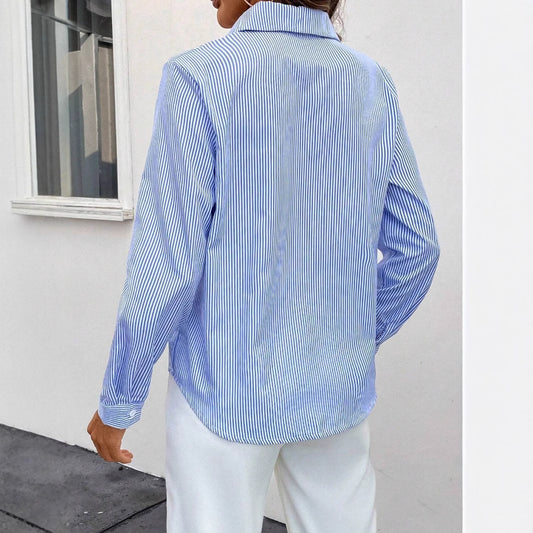 Womens Striped Cardigan Top Loose-fit Casual