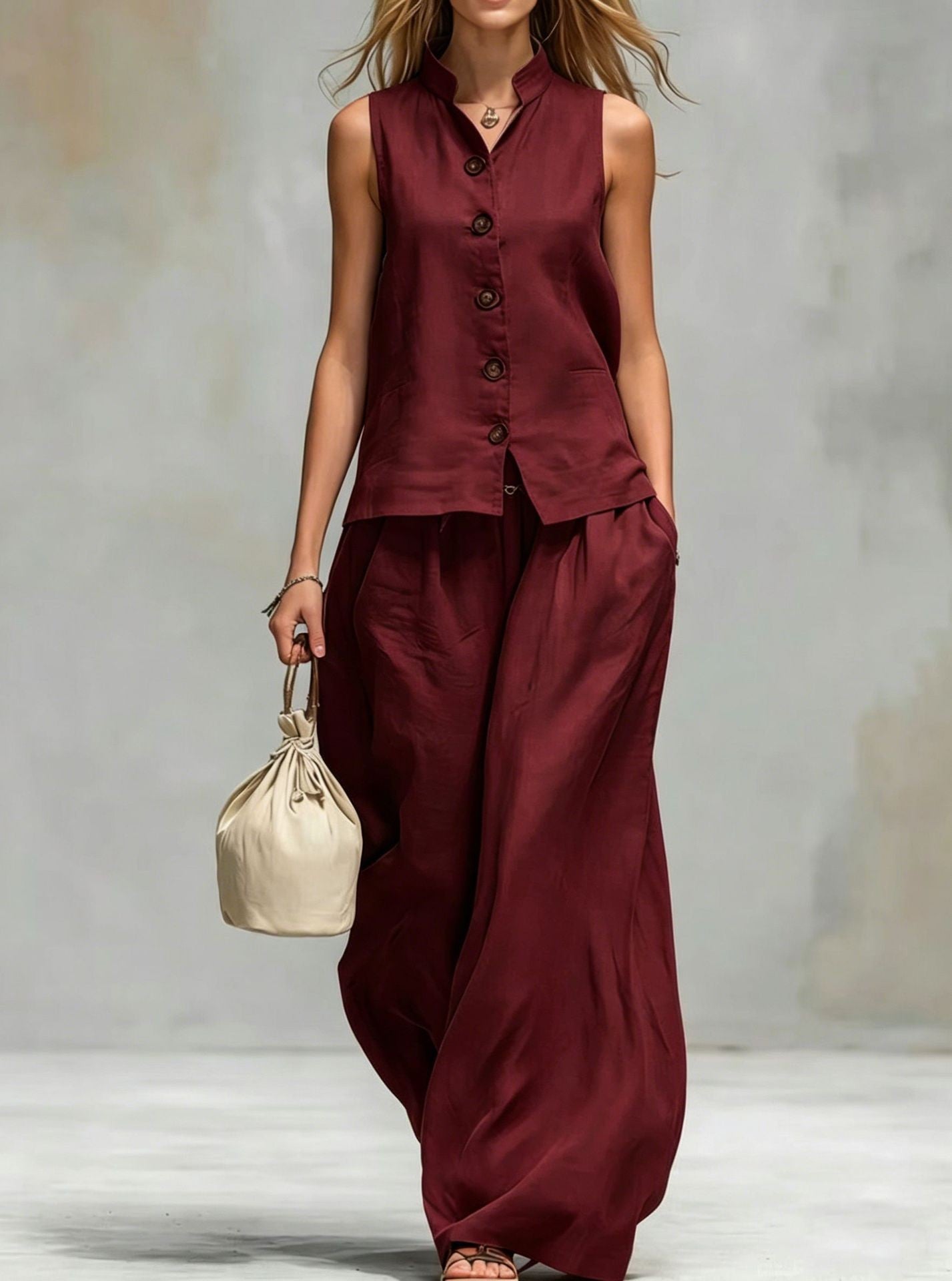Fashionable Casual V-Neck Vest And Pants Set