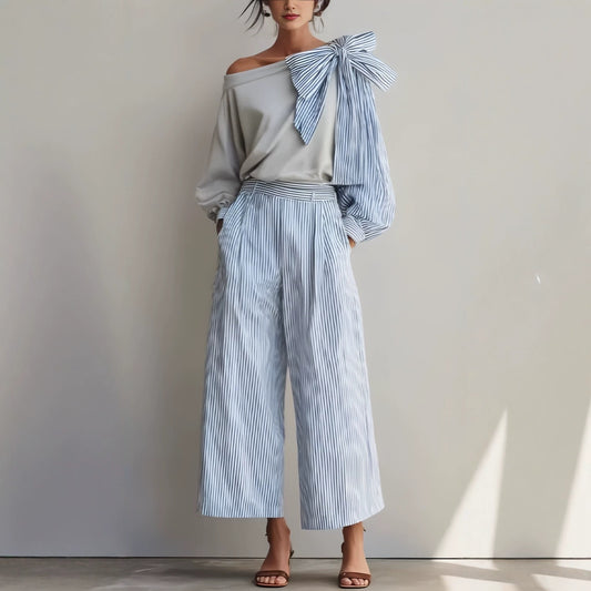 Striped Casual Elegant Straight-Leg Pants Womens Suit