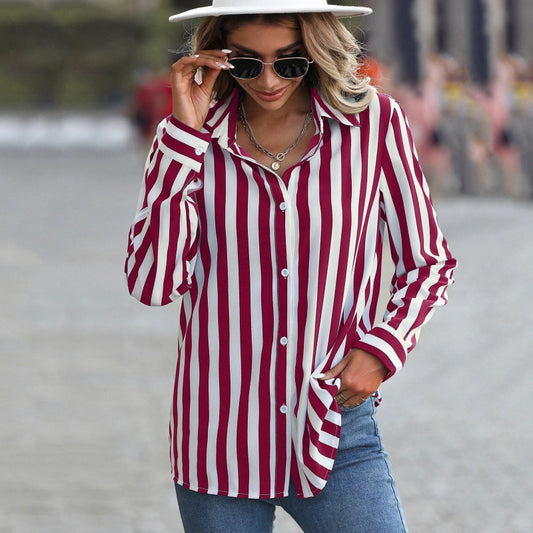 Striped Printed Elegant Commuter Womens Shirt