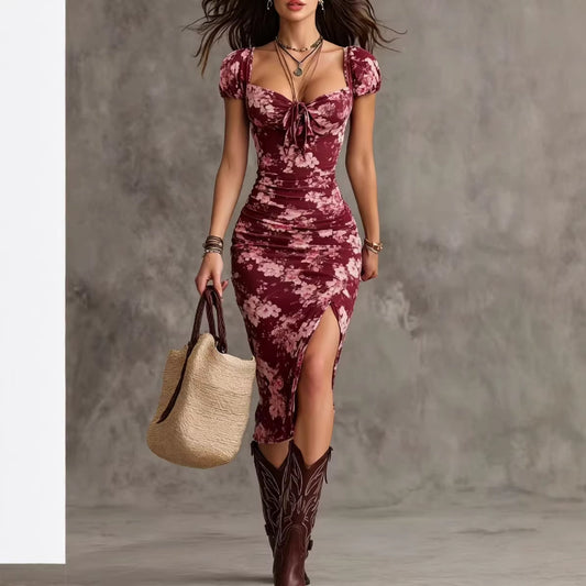 Womens Vintage Split Sheath Dress