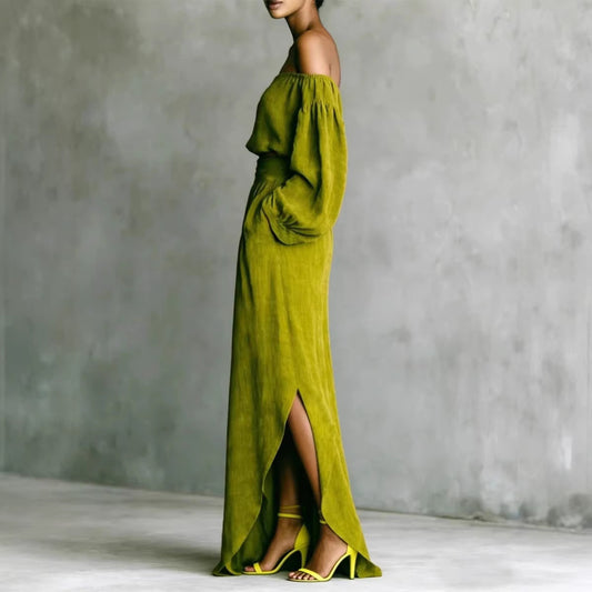 Casual Off-shoulder Top And An Asymmetrical Skirt Two Pieces