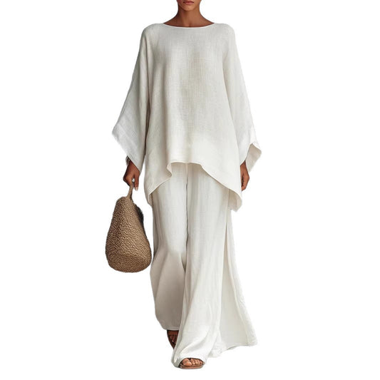 Womens Minimalist Relaxed-fit Top And Wide-leg Pants Set