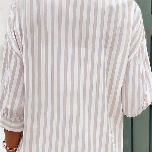Pink And White Vertical-striped Womens Shirt