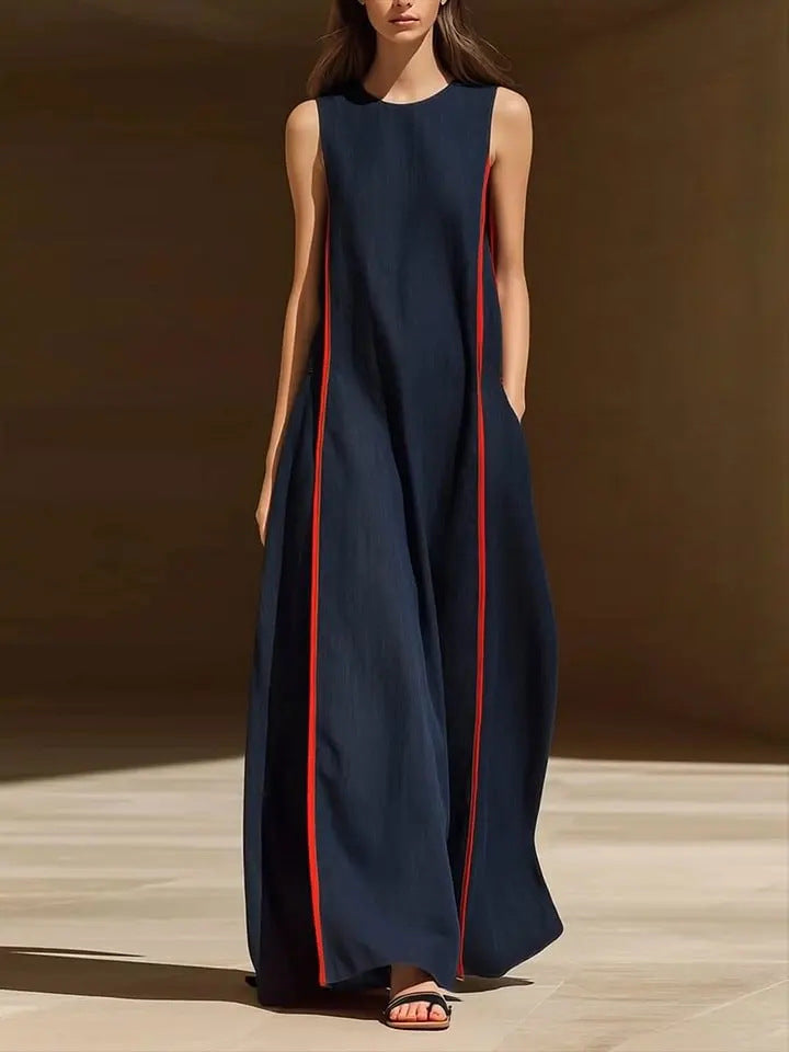 Women's Linen Sleeveless Loose Striped Dress