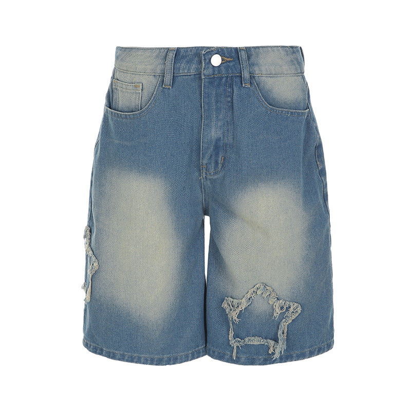 Women's Casual Denim Cropped Pants With Star Patches