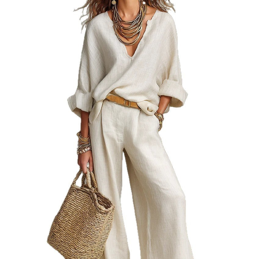 Fashionable Casual Linen Loose Vacation Set