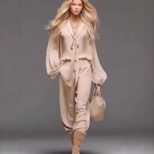 French-style Chic Yet Mature Casual Long-sleeve Top And Pants Set