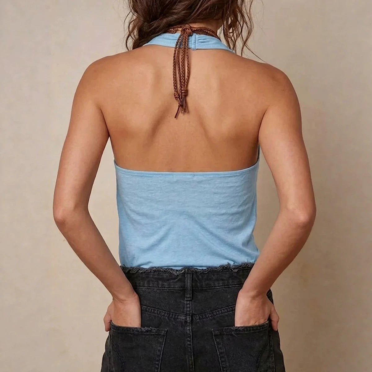 Casual V-neck Solid-color Tank Top