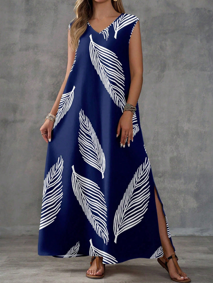 Summer Vacation Style Casual Printed V-Neck Dress