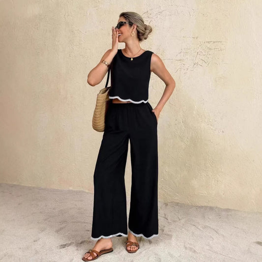 Fashionable Resort-Style Casual Camisole Top And Pants Two-Piece Set