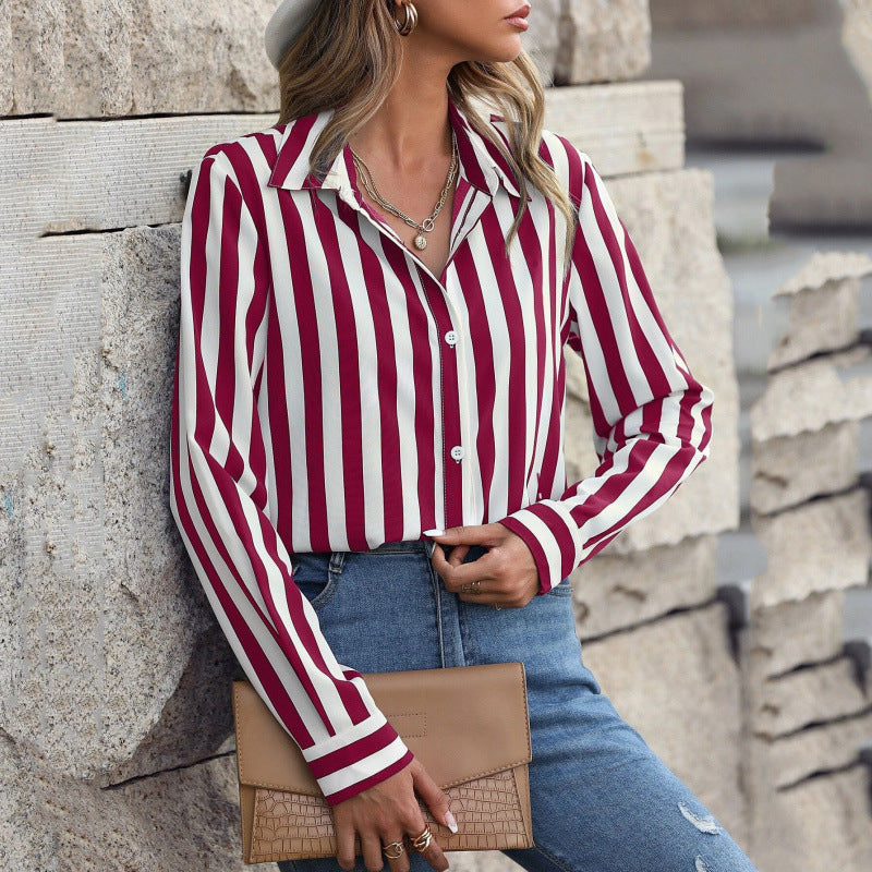 Striped Printed Elegant Commuter Womens Shirt