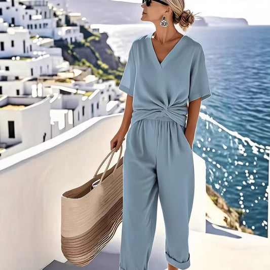 Fashion Solid Color Irregular Short Sleeve Suit