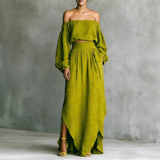 Casual Off-shoulder Top And An Asymmetrical Skirt Two Pieces