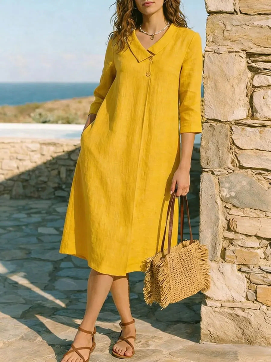 Womens Linen Irregular Suit-Style Collar Dress