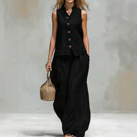 Fashionable Casual V-Neck Vest And Pants Set