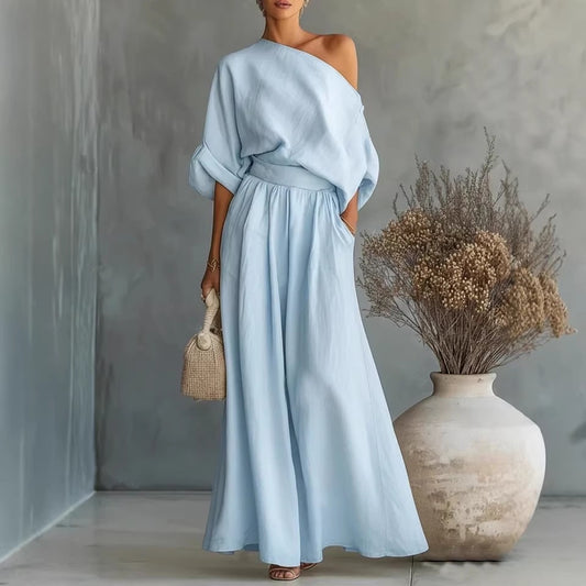 Cropped Off-shoulder Top And Pants Two-piece Set
