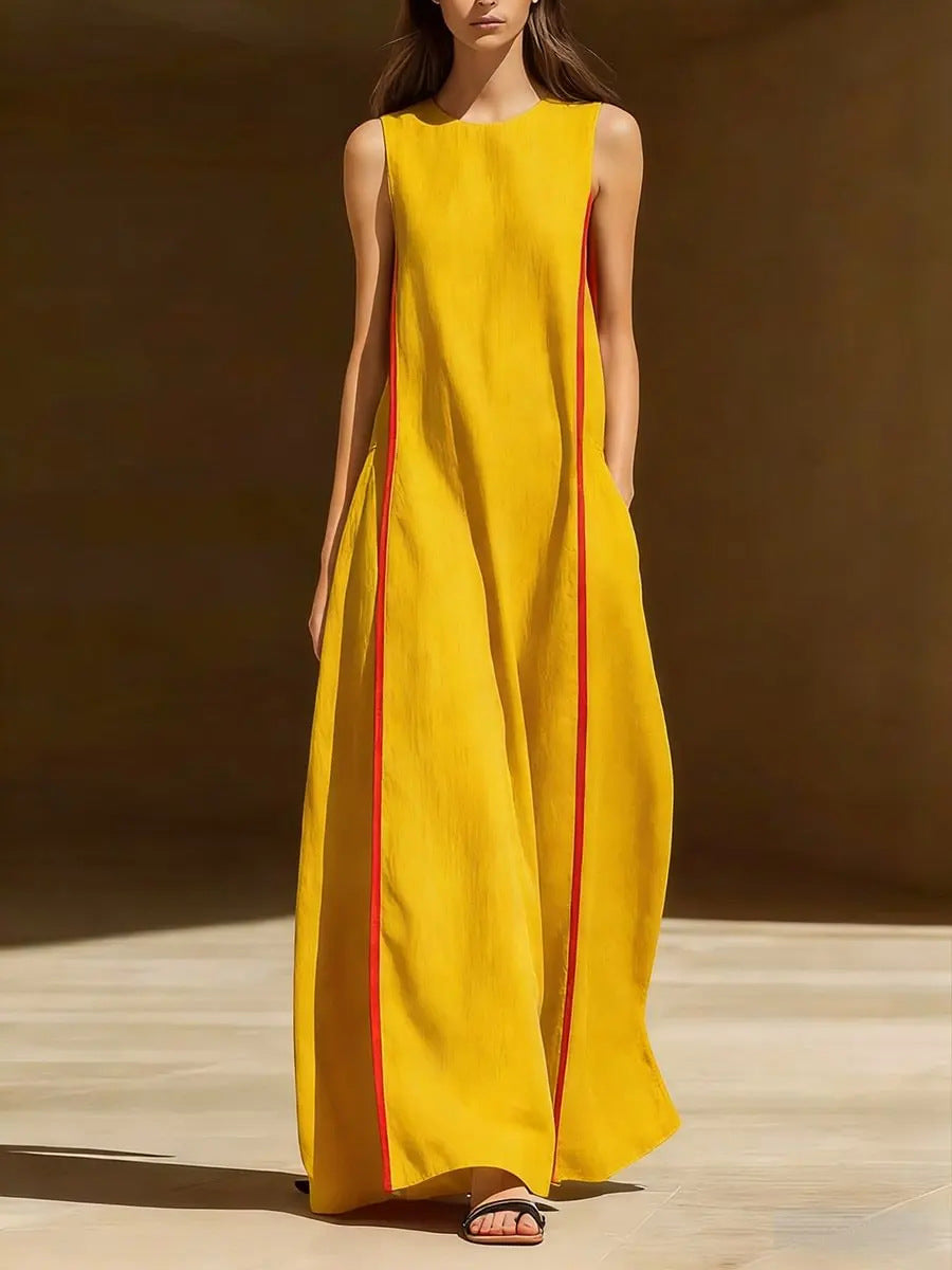 Women's Linen Sleeveless Loose Striped Dress