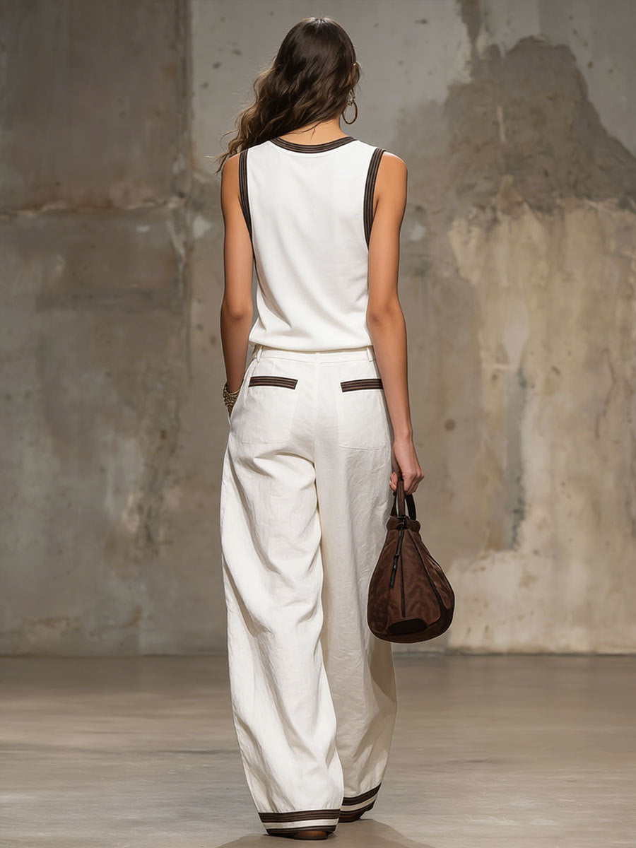 Solid-color Casual Comfortable Minimalist Linen Two-piece Set