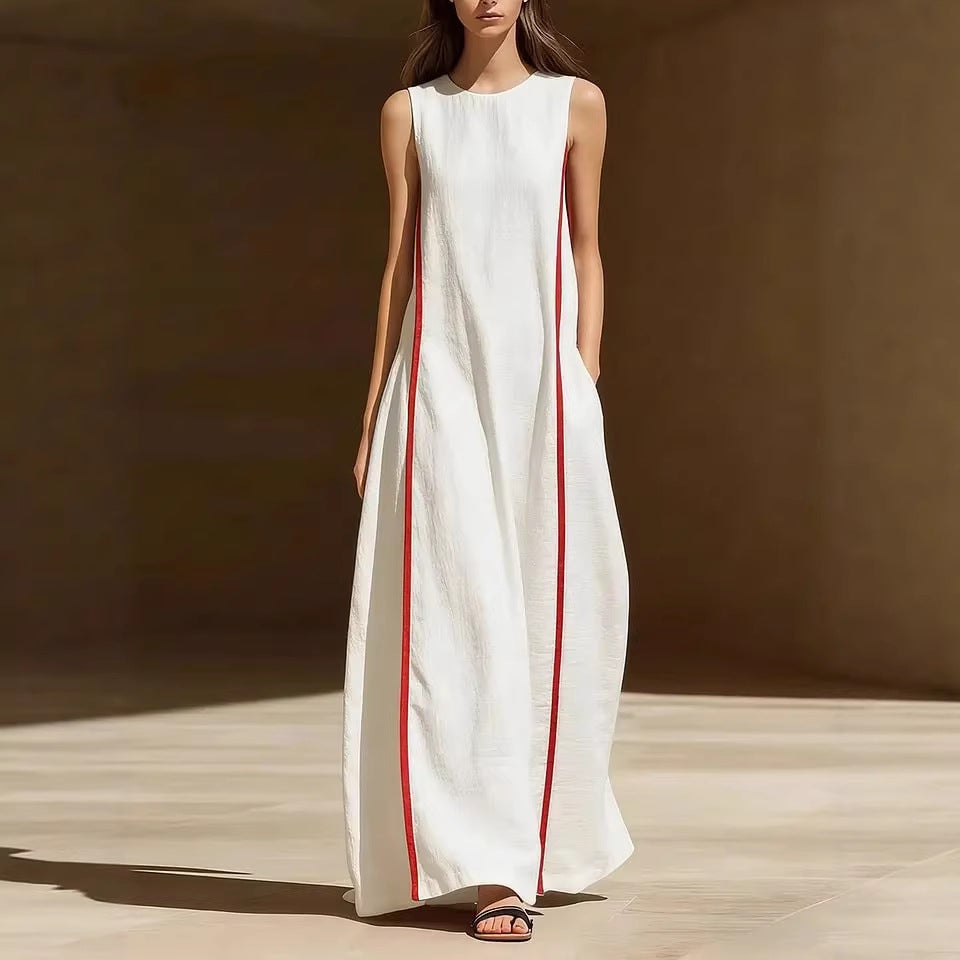 Women's Linen Sleeveless Loose Striped Dress