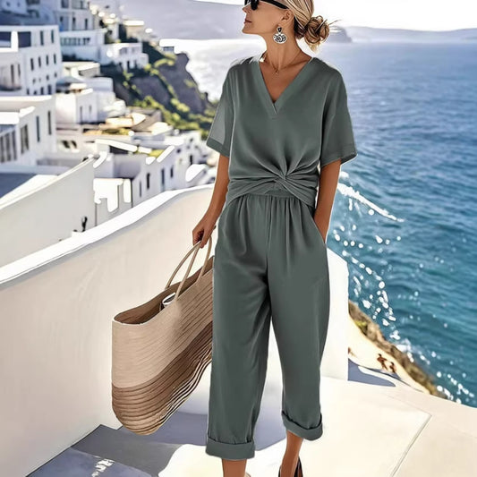 Fashion Solid Color Irregular Short Sleeve Suit
