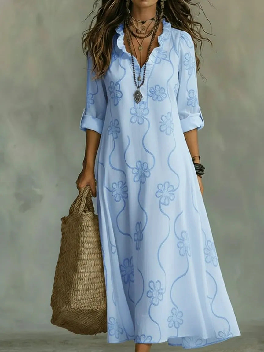 Printed Loose-fit Casual Robe Dress