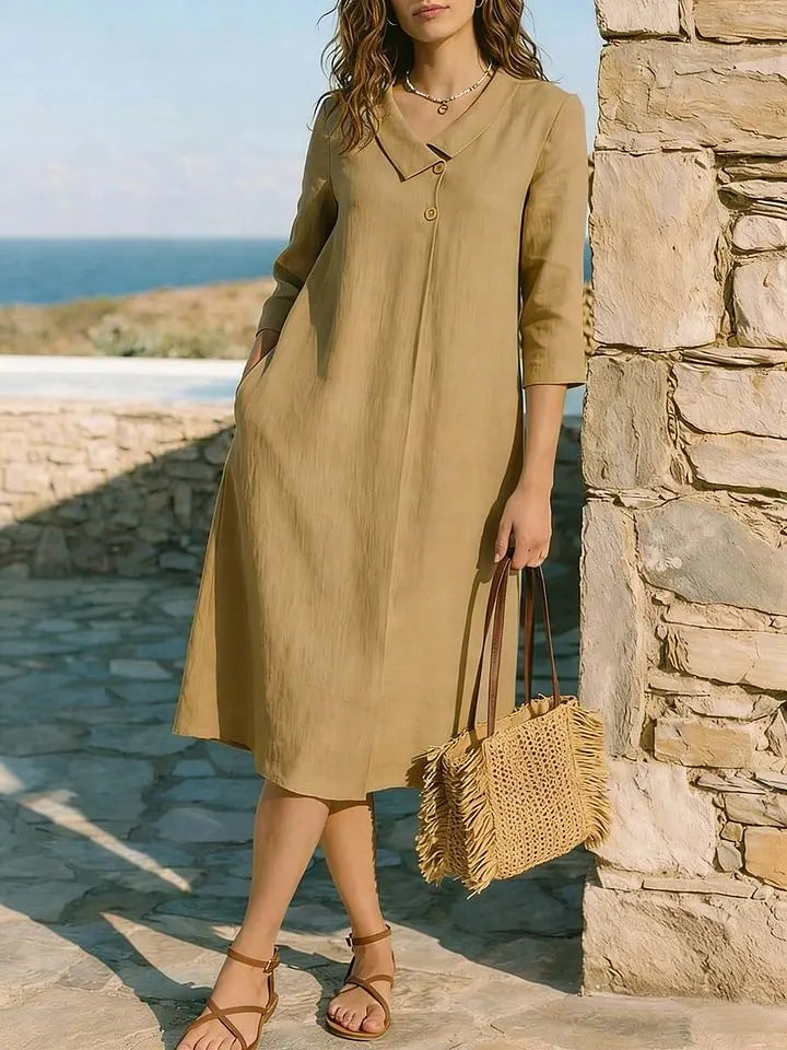 Womens Linen Irregular Suit-Style Collar Dress