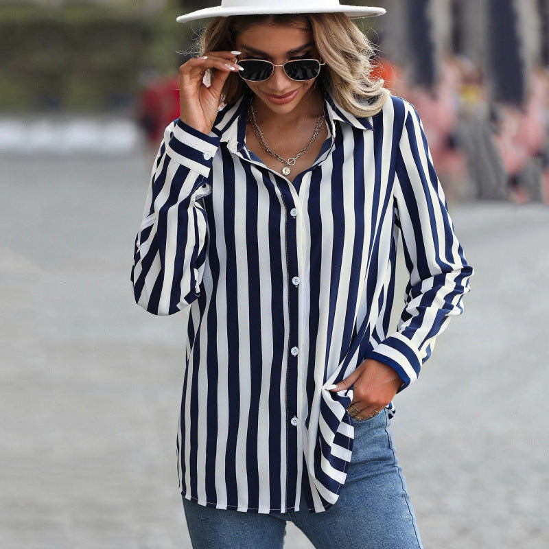 Striped Printed Elegant Commuter Womens Shirt