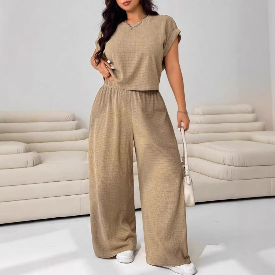 Casual Set Short-Sleeve Top And Wide-Leg Pants Two-Piece Suit
