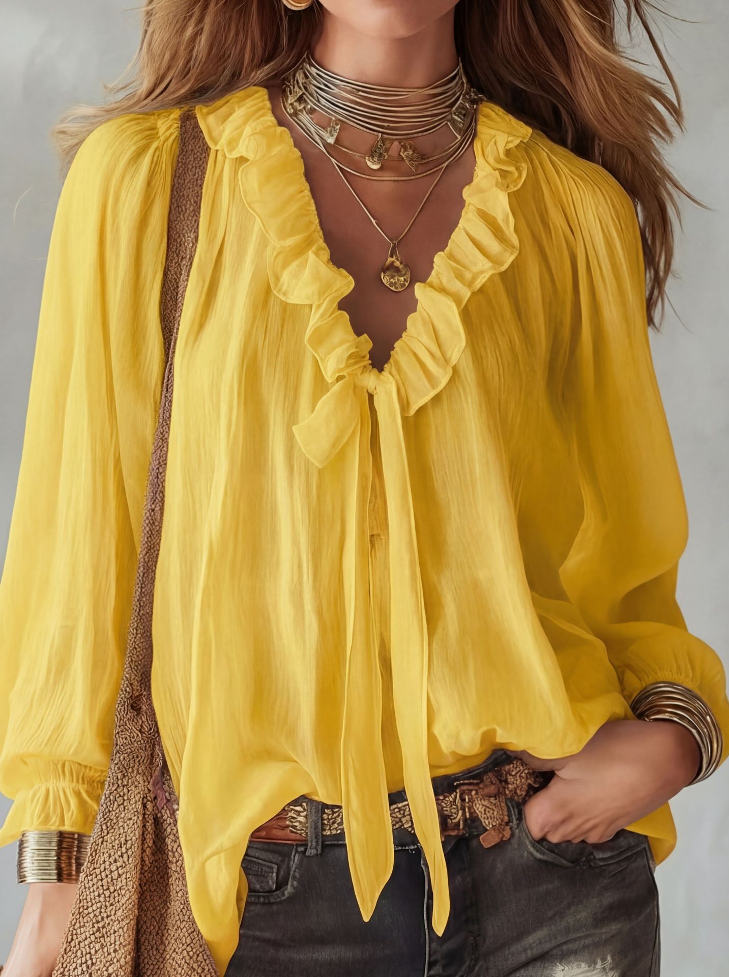 Fashionable V-neck Loose-fit Shirt Top
