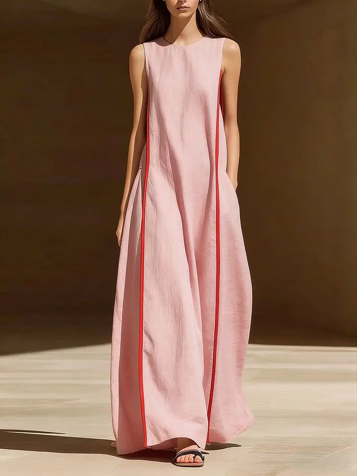 Women's Linen Sleeveless Loose Striped Dress