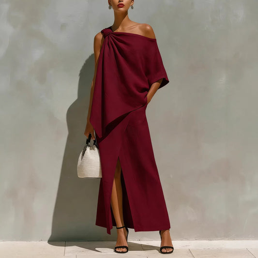 Womens Off-Shoulder Top And Skirt Two-Piece Set