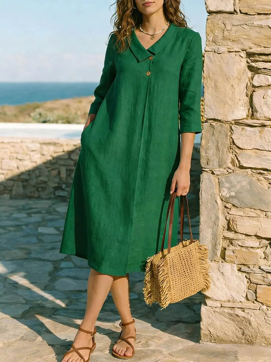 Womens Linen Irregular Suit-Style Collar Dress