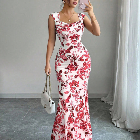 Sweet High Waist Printed Tie Dress