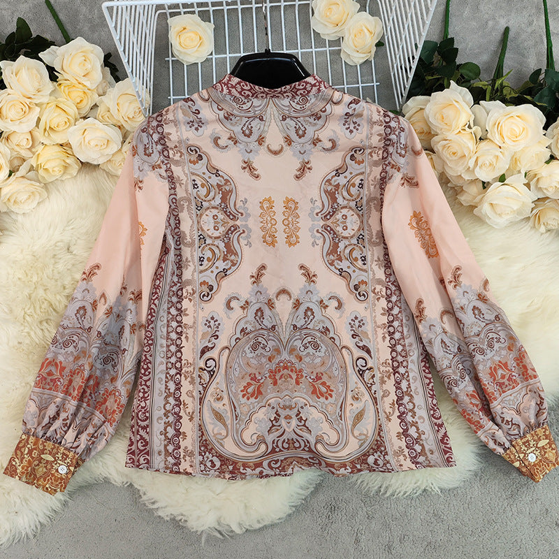 Womens Floral Printed Loose Figure-flattering BlouseShirt