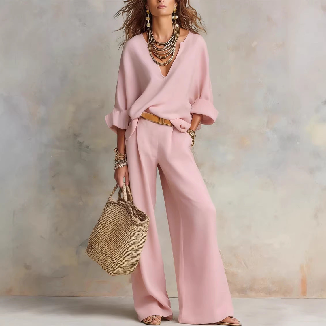 Fashionable Casual Linen Loose Vacation Set