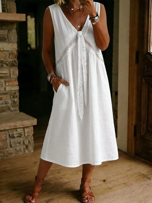Cross-border Foreign Trade New Women's Fashion Plain Lace Decorated Sleeveless Dress