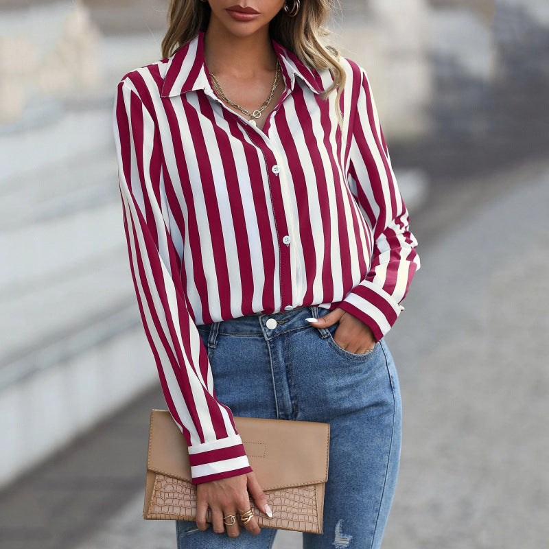 Striped Printed Elegant Commuter Womens Shirt