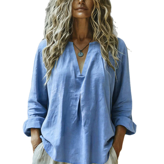 Women's Casual Cotton-Linen Shirt Best-Selling Solid Color